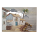 Hst 20th century signed solana: fishermen's houses, palm tree, tenerife, canary islands, spain