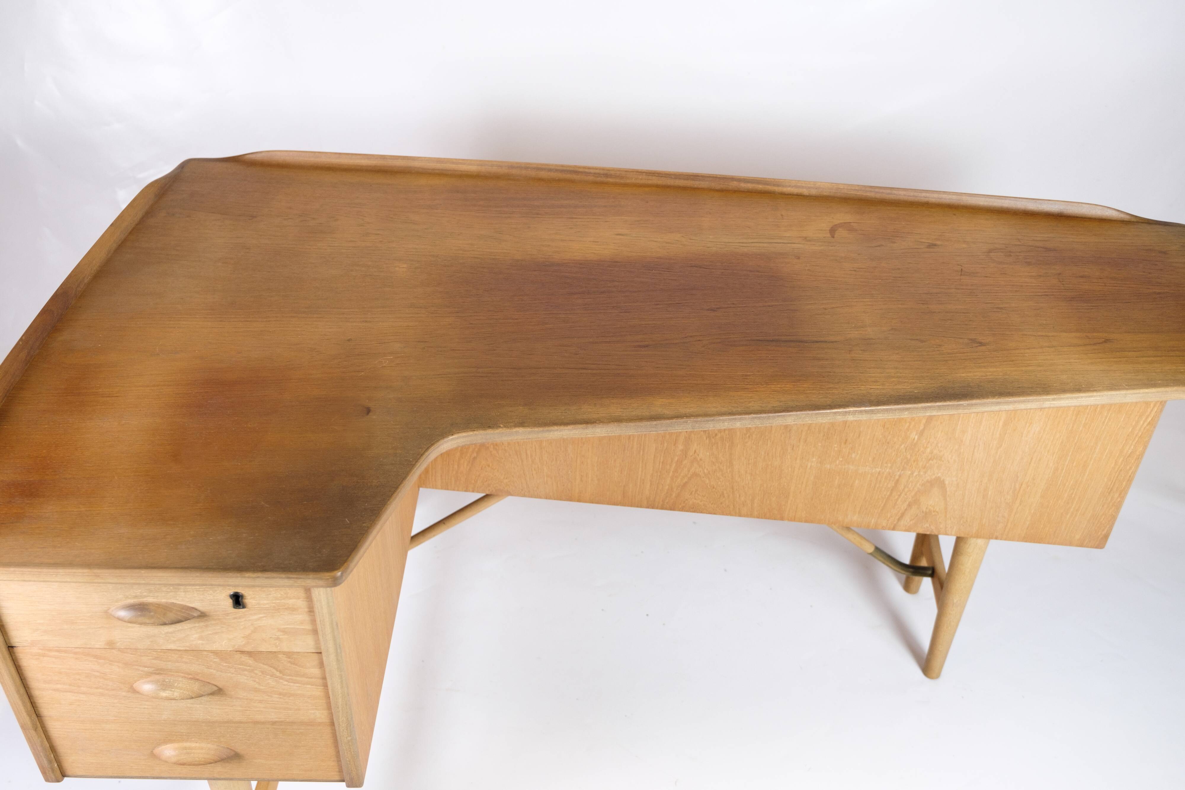Bommerang Desk Made In Teak & Brass By Peter Løvig Nielsen For Hedensted Furniture From 1960s