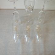 Service 6 flutes in champagne Perrier Jouët floral decoration tableware deco party