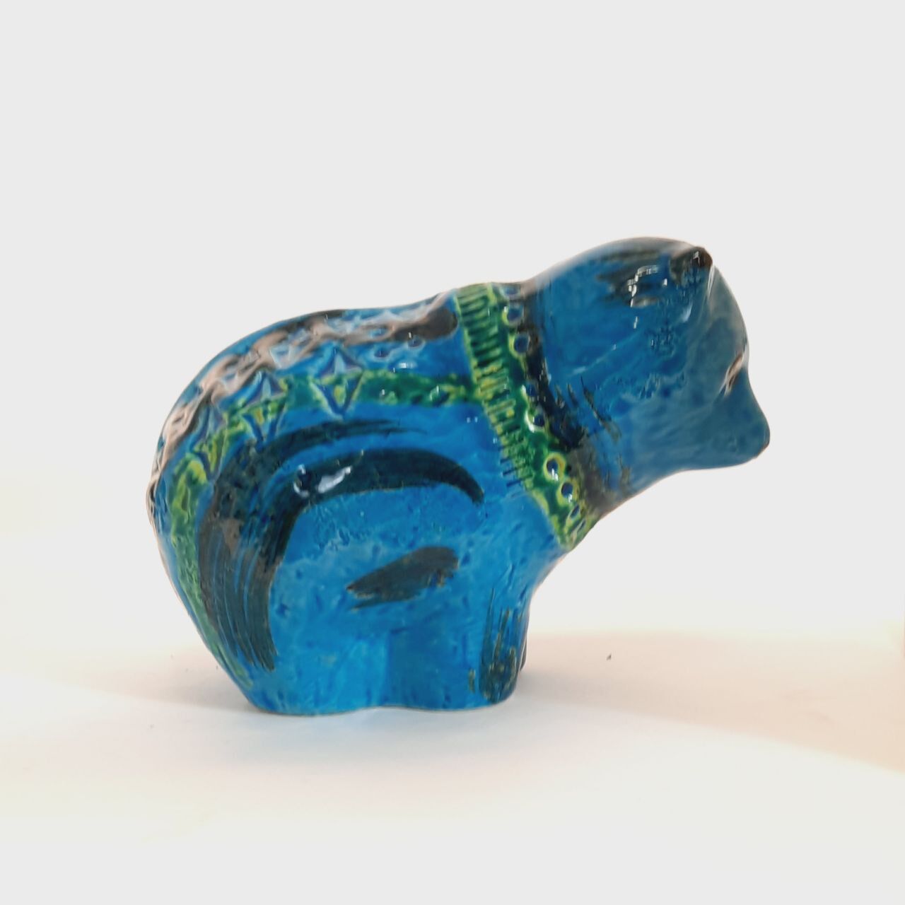 Vintage cat statue, Aldo Londi for Bitossi, Rimini blue series