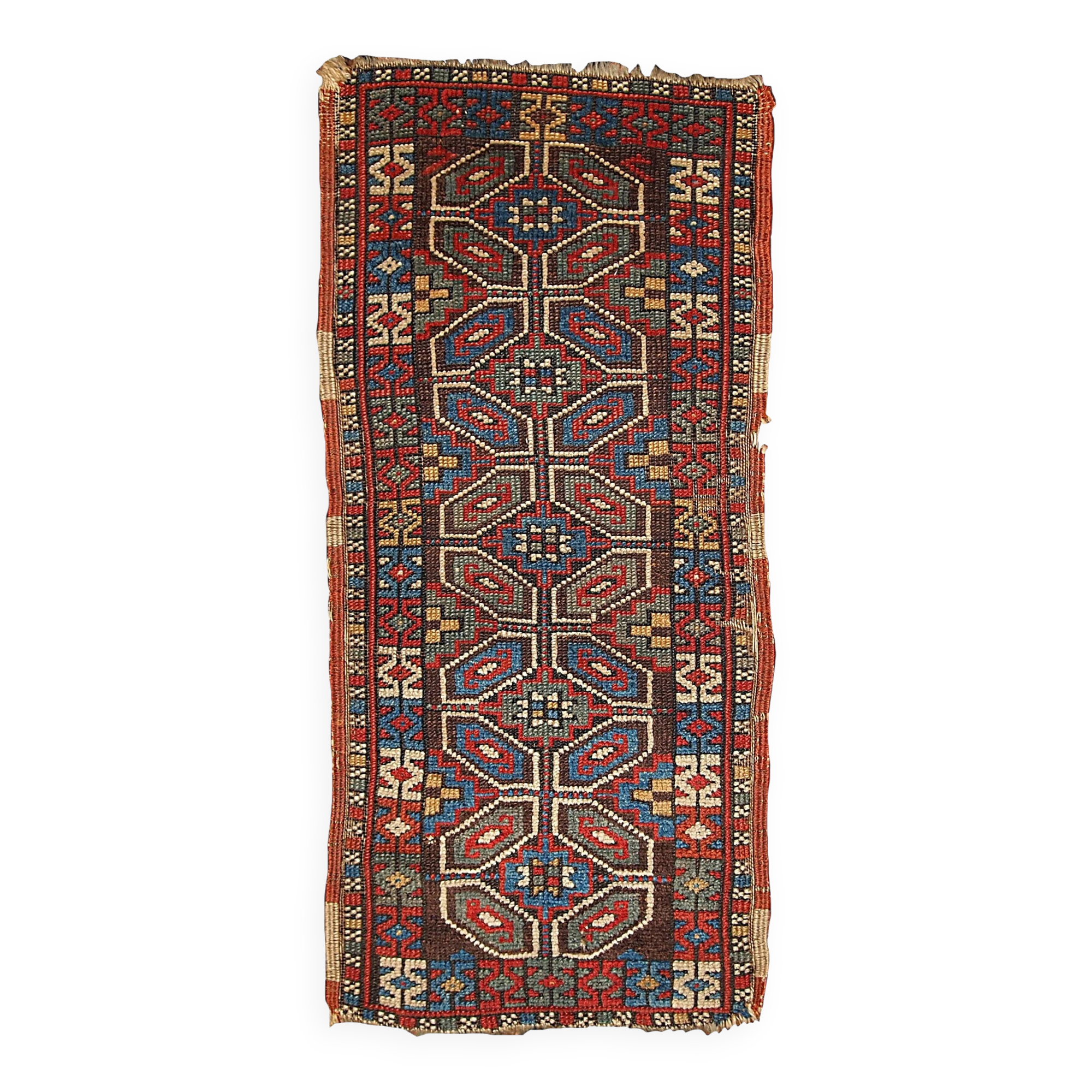Handmade antique collectible Turkish Yastik rug 45cm x 91cm 1880s