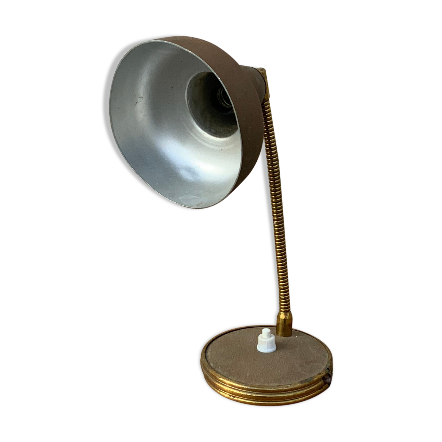 Antique desk lamp in gold metal Aluminor France vintage