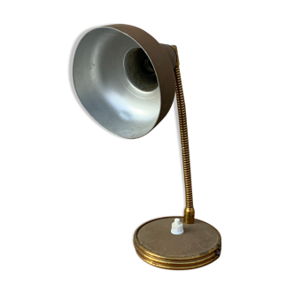 Lampe de bureau ancienne en métal doré aluminor france vintage