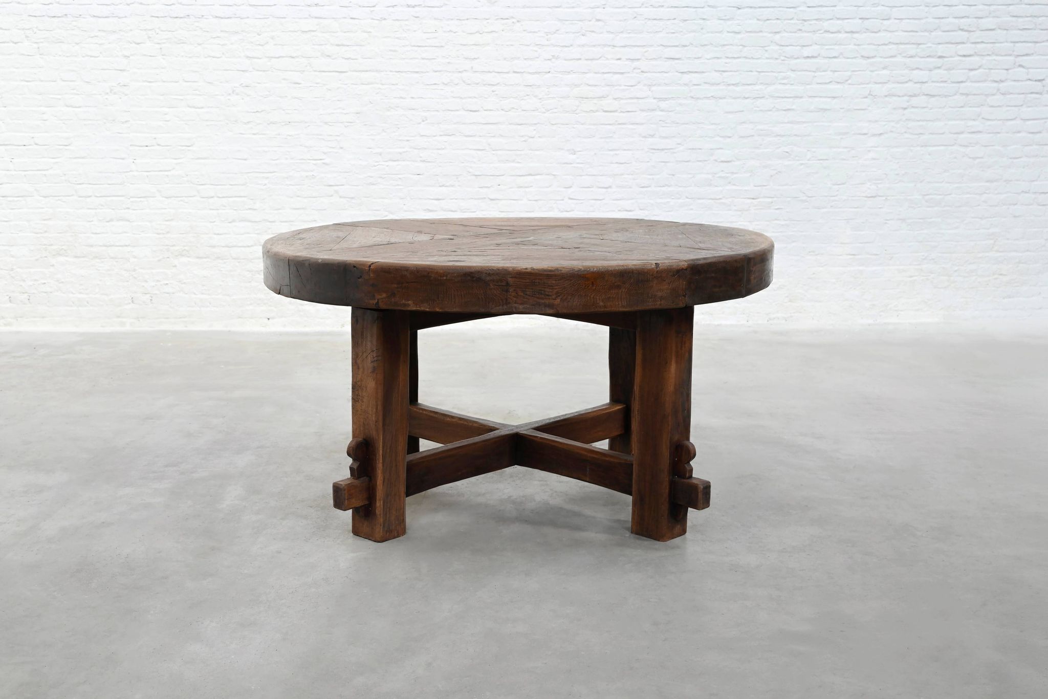 Rustic Brutalist Wooden Dining Table, France 1920s