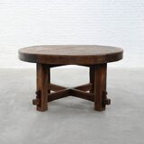Rustic Brutalist Wooden Dining Table, France 1920s