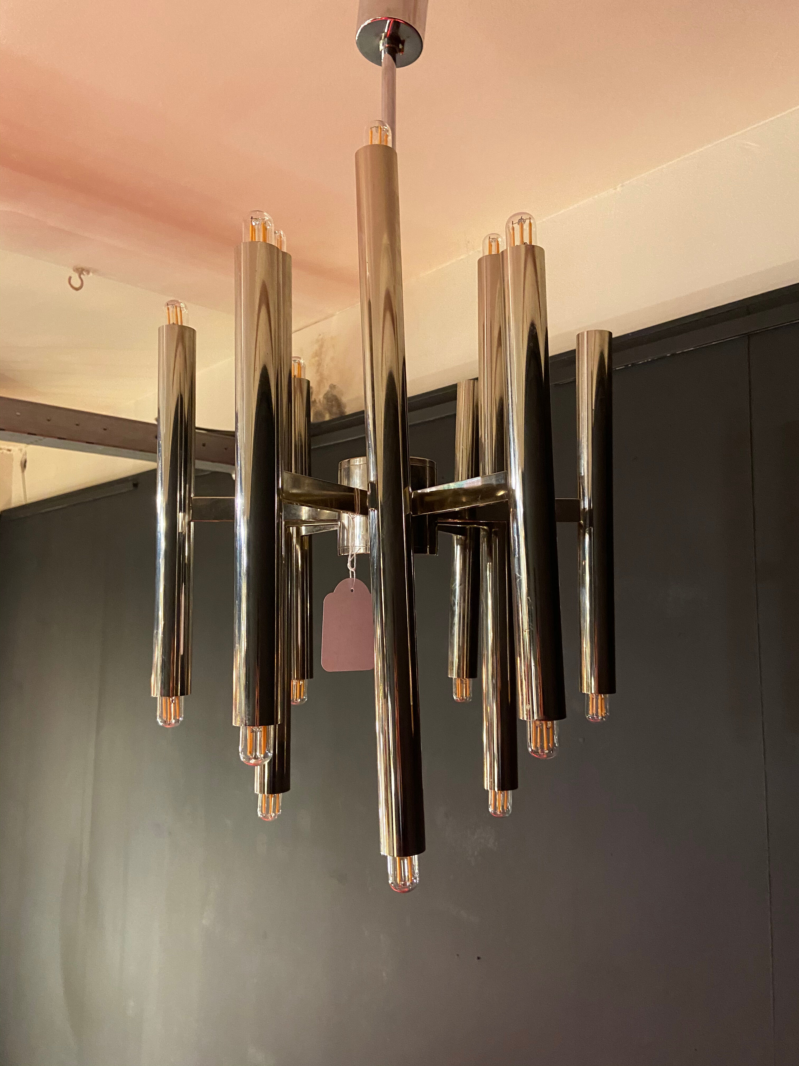 Scoliari chandelier with 18 bright nickel dots distributed by Boulanger