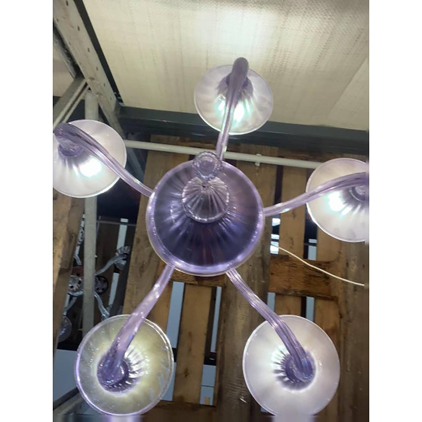 Italian Handmade  Glass Chandelier in Light Violet