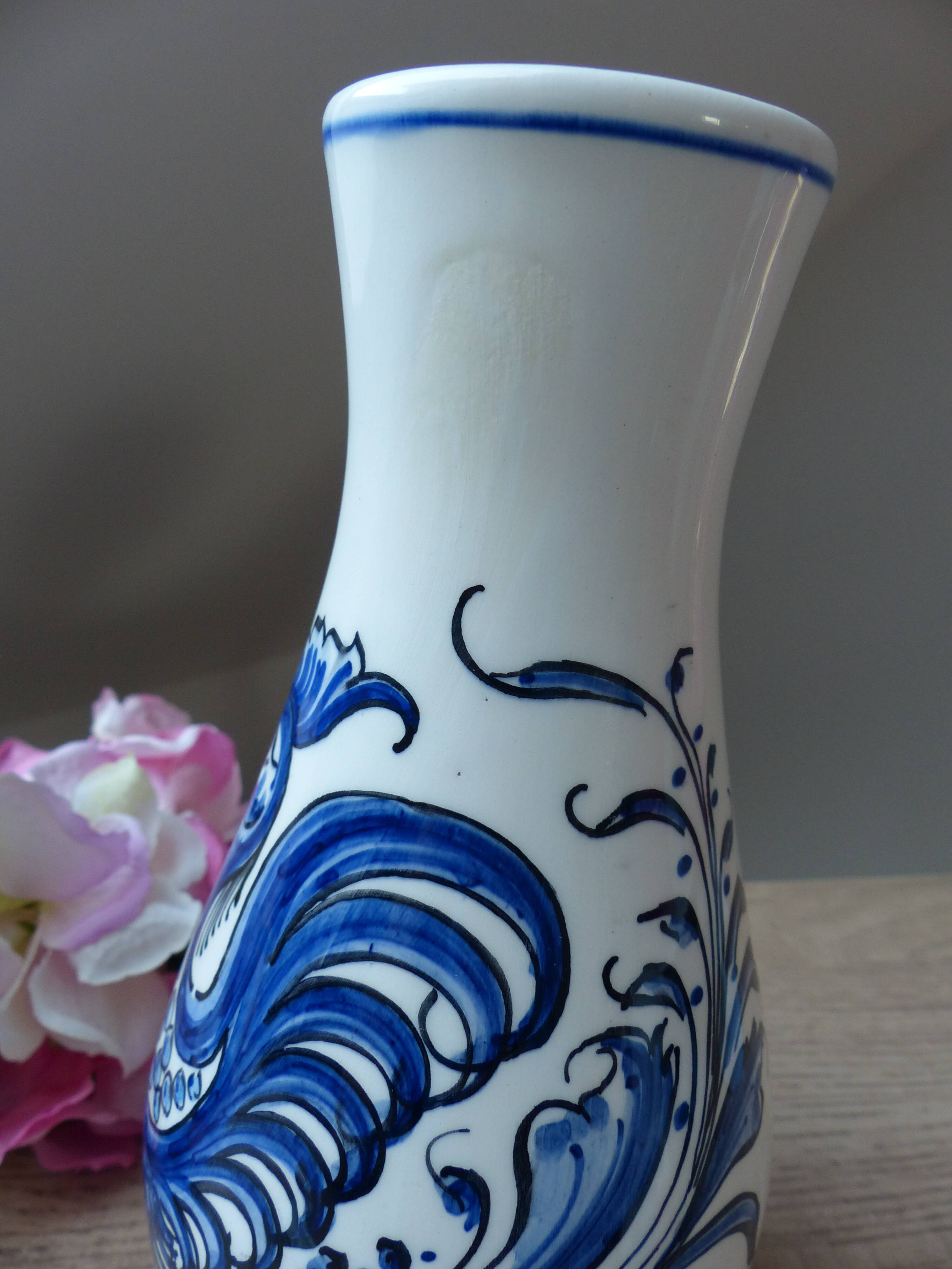 Ceramic Vase Bird Blue Hand-Painted Portugal