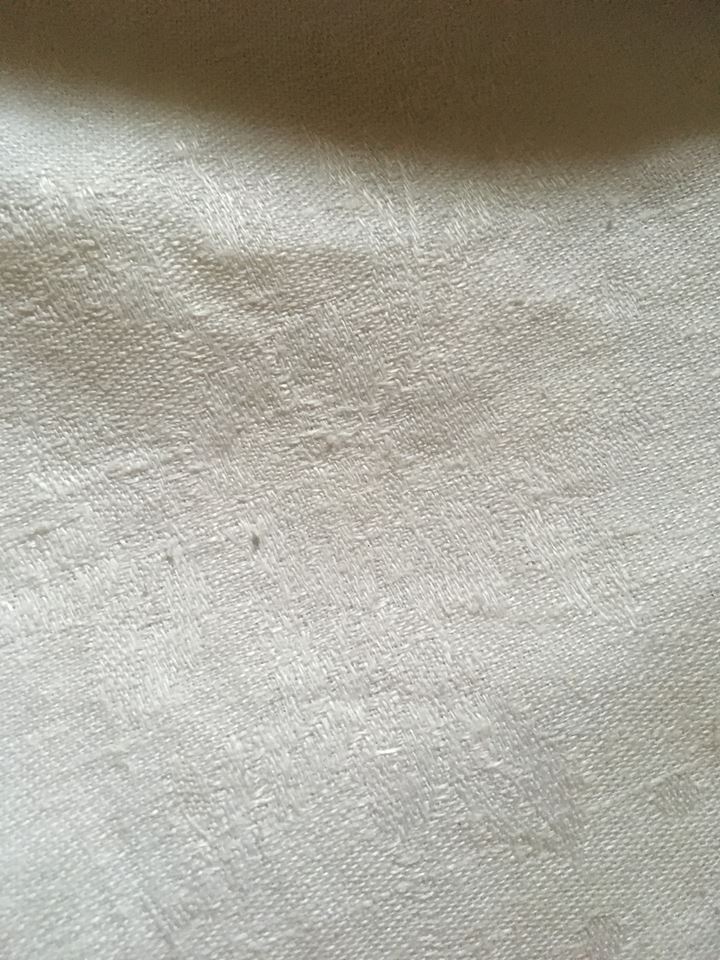 Old tablecloth damask monogrammed m n cross-stitch