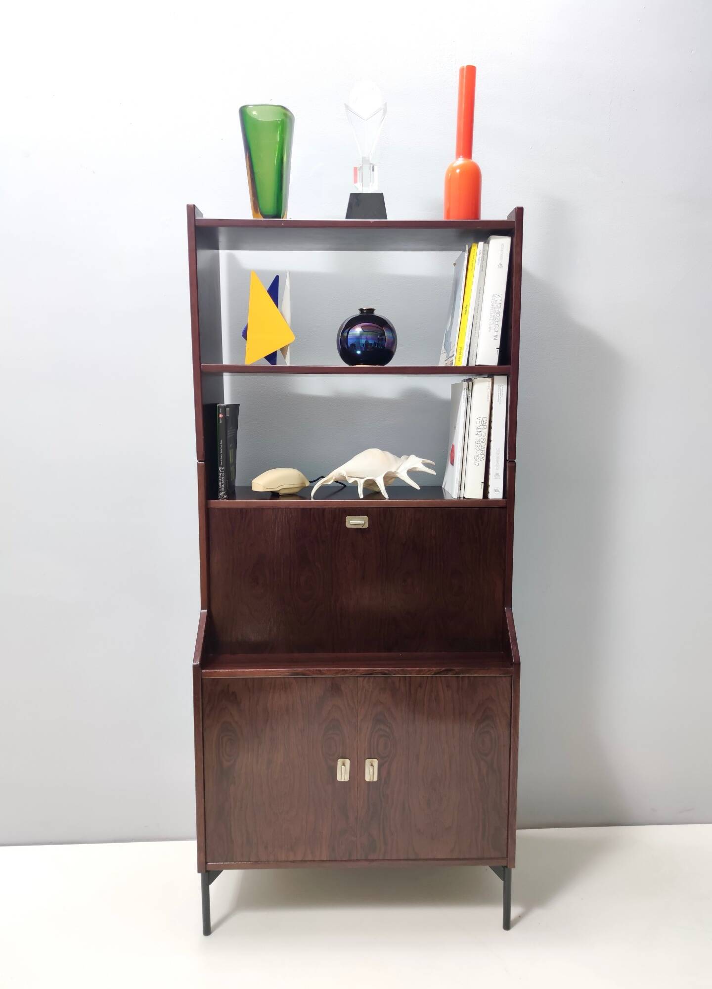 Vintage Walnut Bookshelf and Secretaire by Claudio Salocchi for Sormani, Italy
