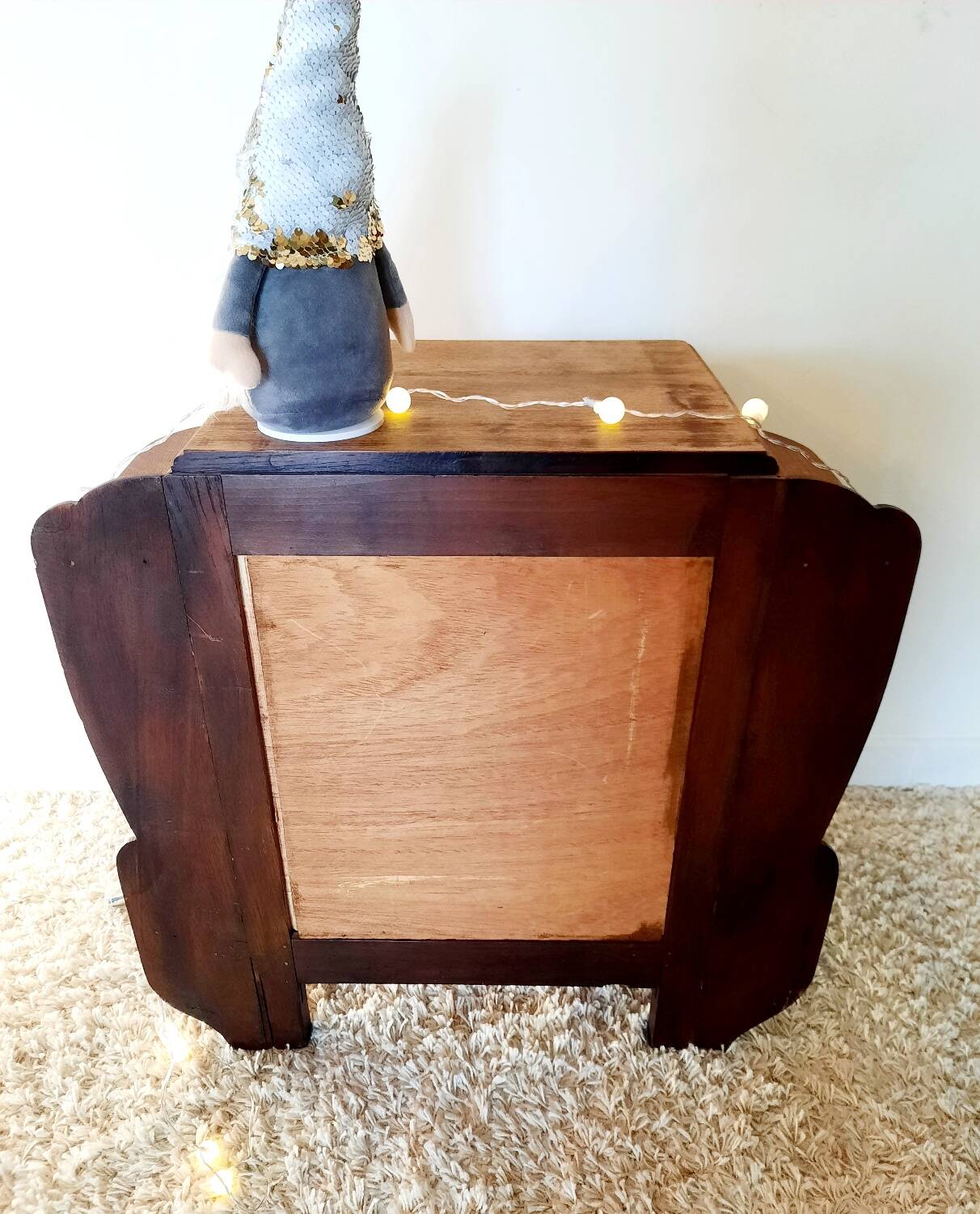 Antique Art Deco bedside table in raw wood