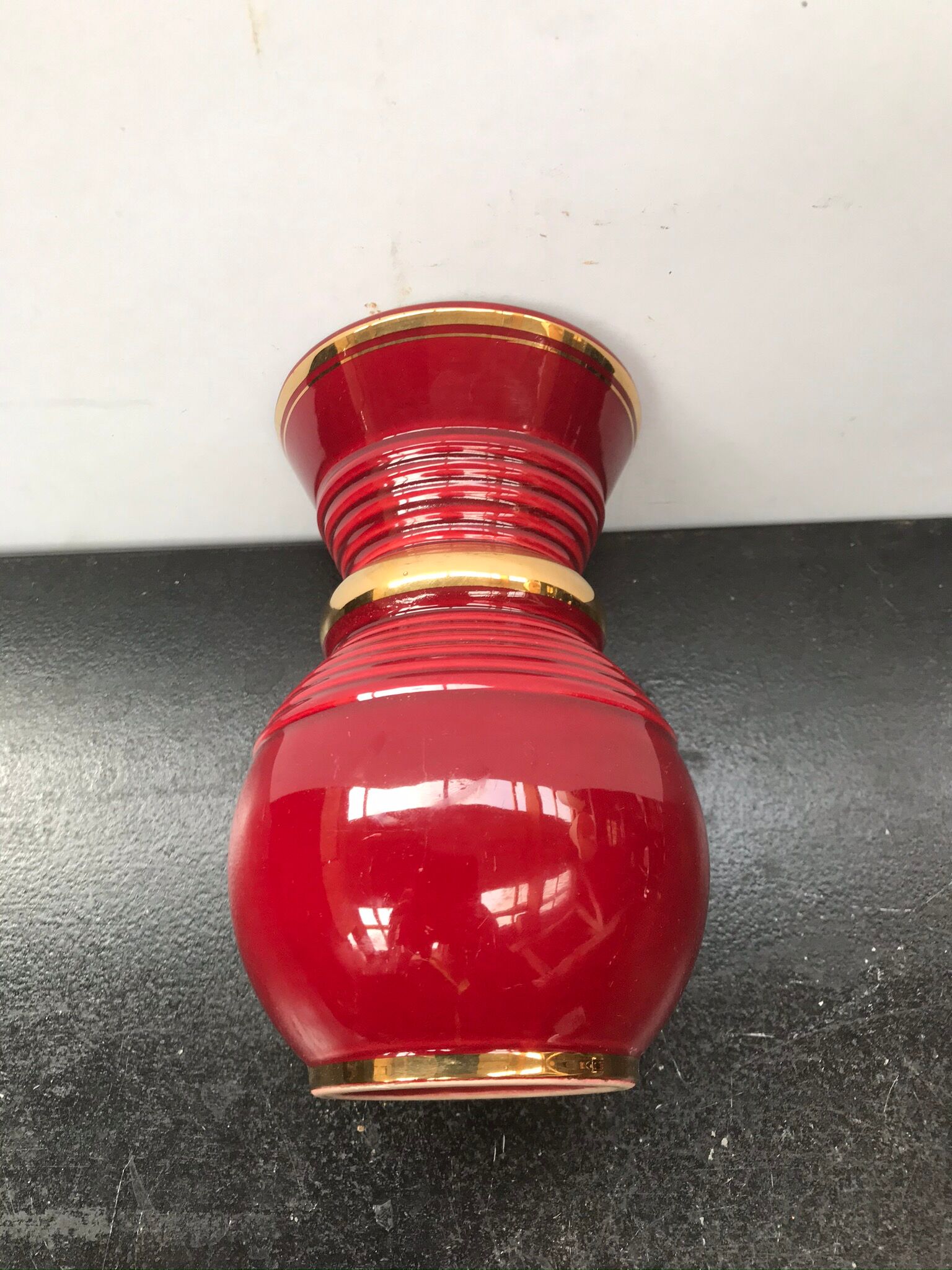 Old red & gold ceramic verceram vase