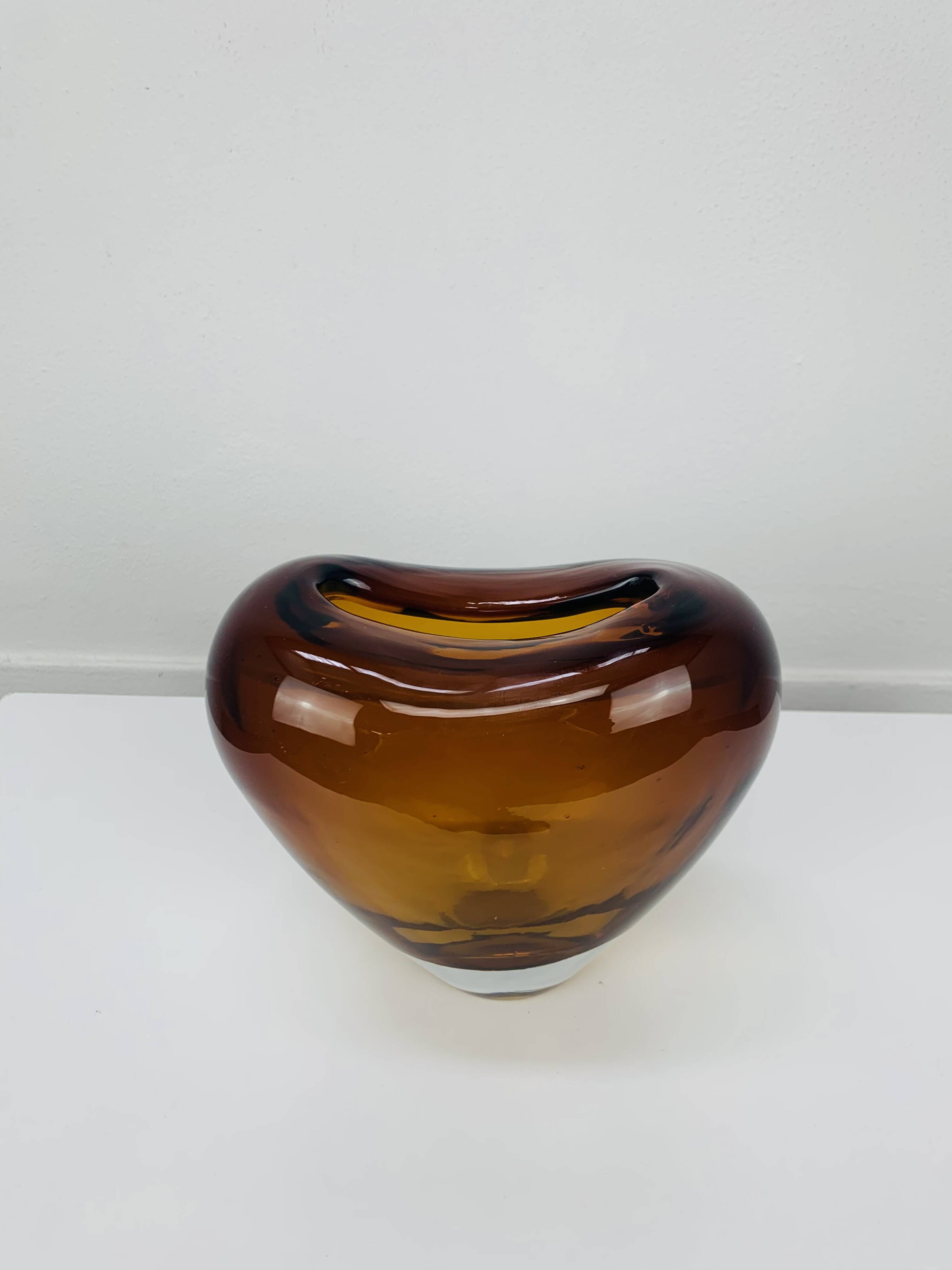 Vintage Holmegaard style blown glass heart vase