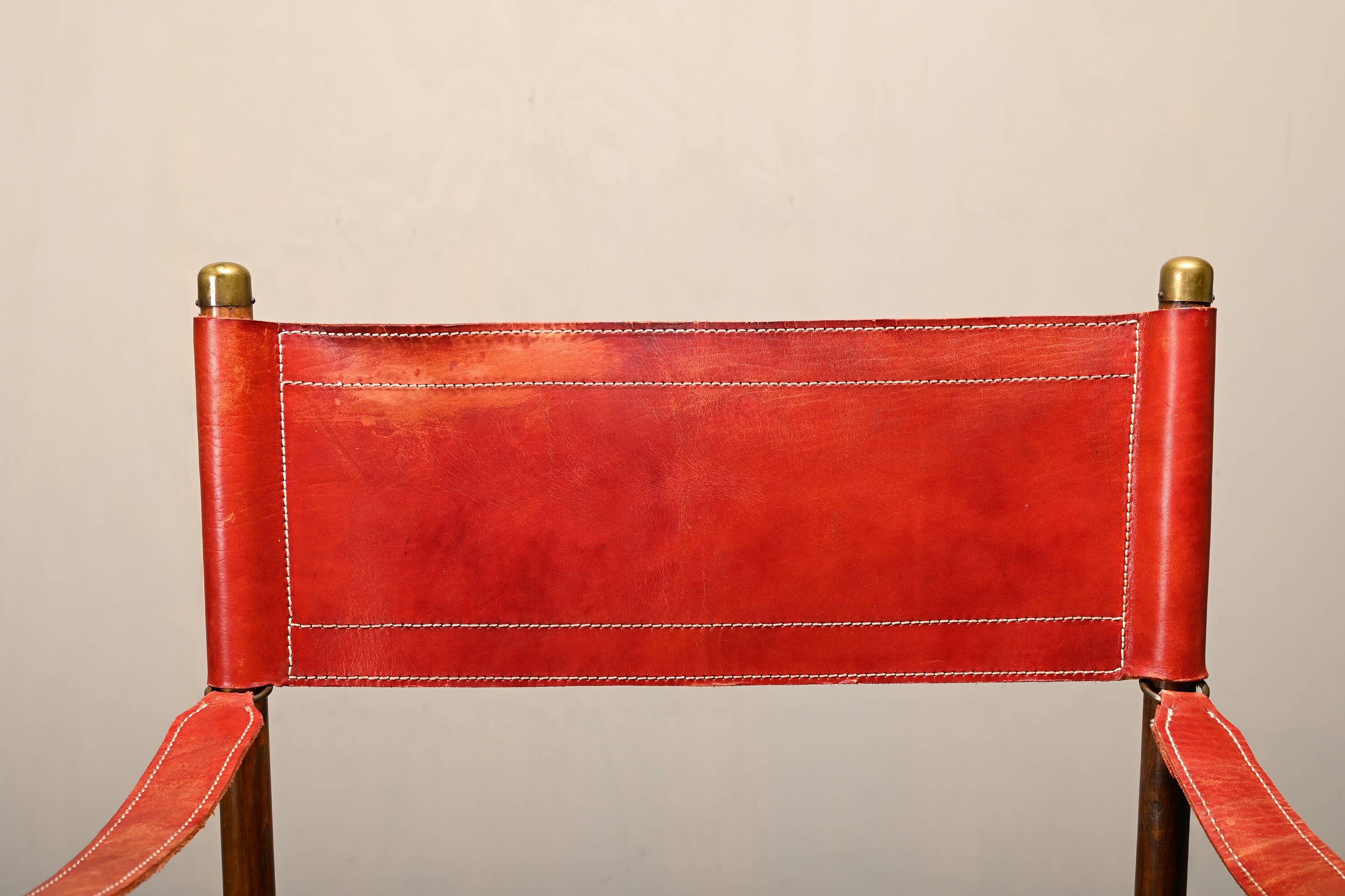 Pair Mogens Koch MK-16 Folding Chair in Oak Wood with Red Leather for Valma