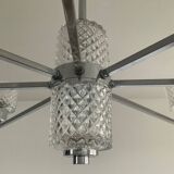 Vintage Italian chandelier from the 60s in chromed metal and glass