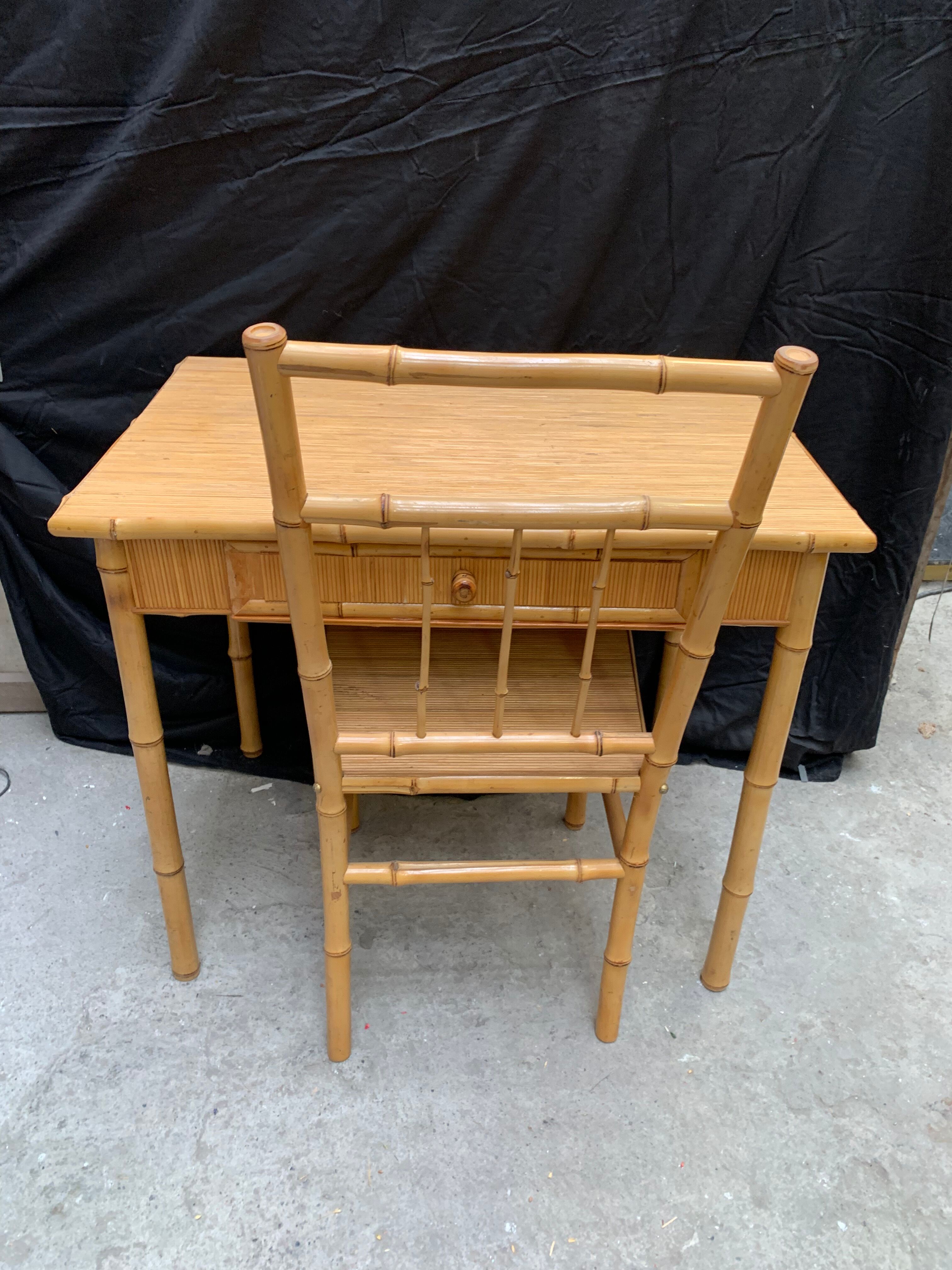 Desk and its vintage bamboo chair