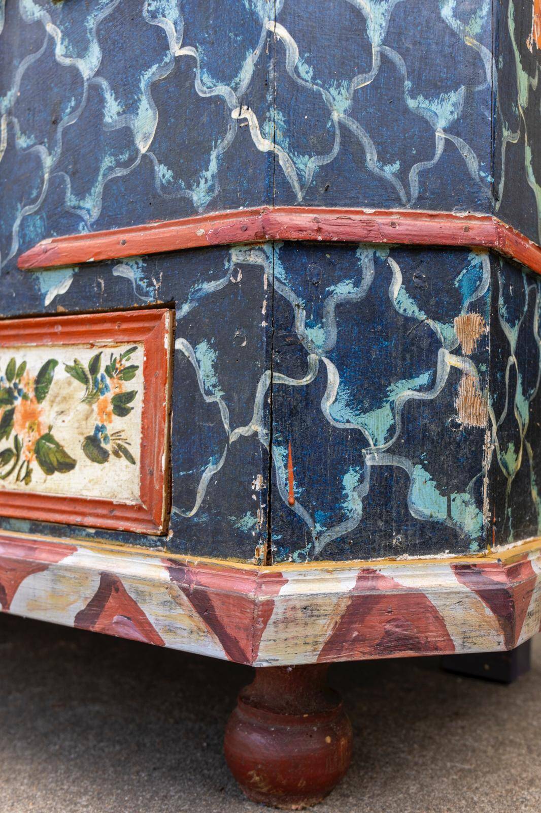 Antique hand-painted Baroque chest folk art cabinet dated solid wood Central Europe, 1865