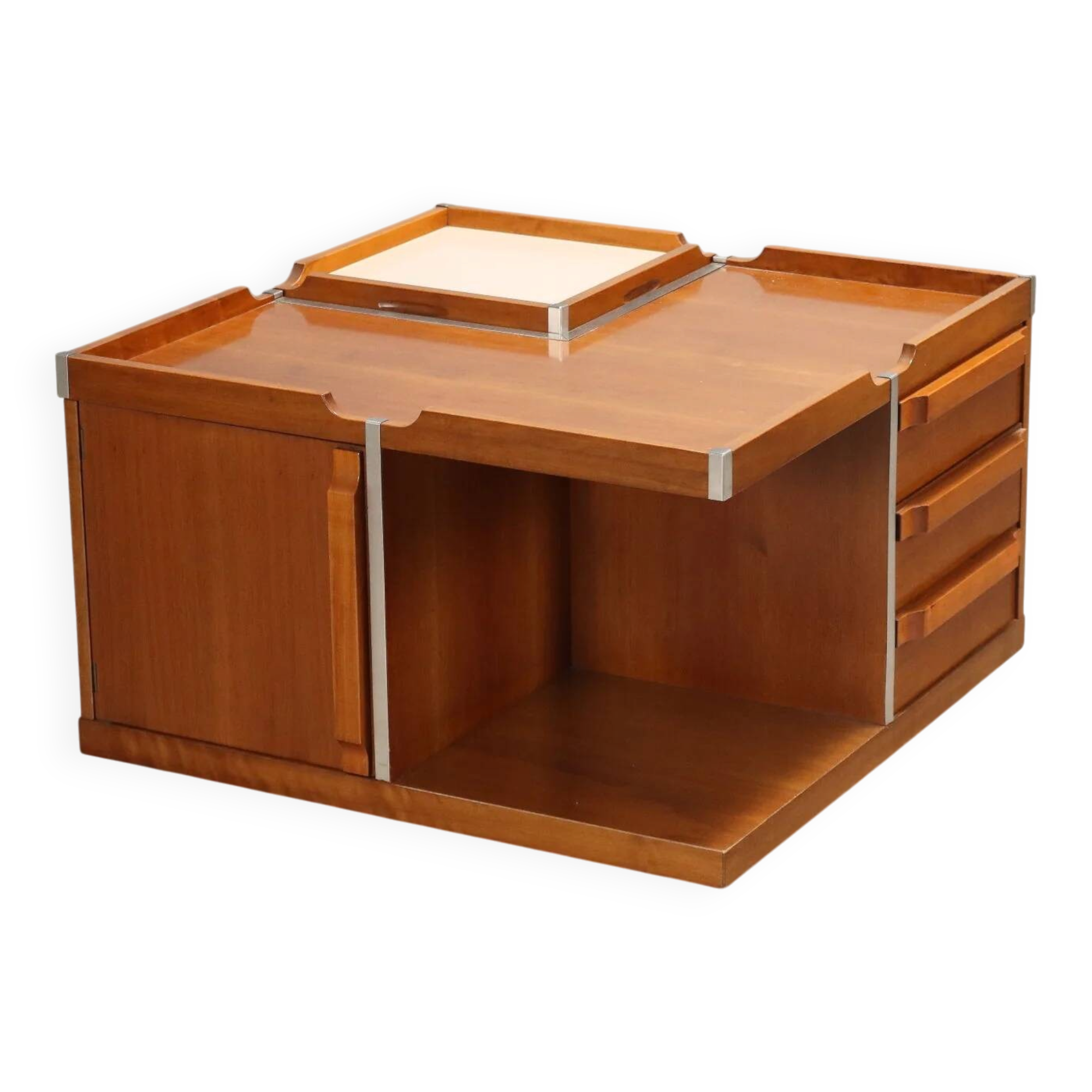 Vintage coffee table in Tanganyika walnut, Italian design, 1970s.