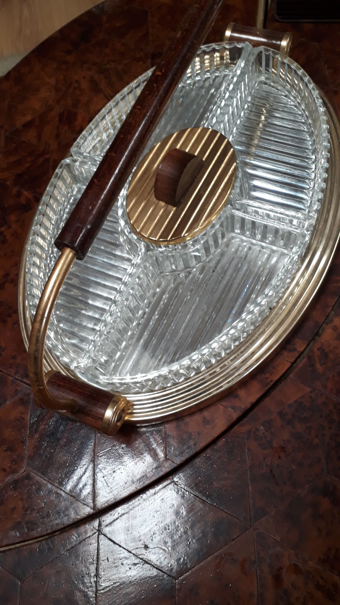 apero art deco tray, mould glass, wood and golden aluminum, mirror