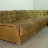 De Sede DS11 Olive Green Patched Leather Modular Sofa, 6 Elements. 1970s