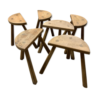 Set 6 ancient brutalist stools in solid wood farm