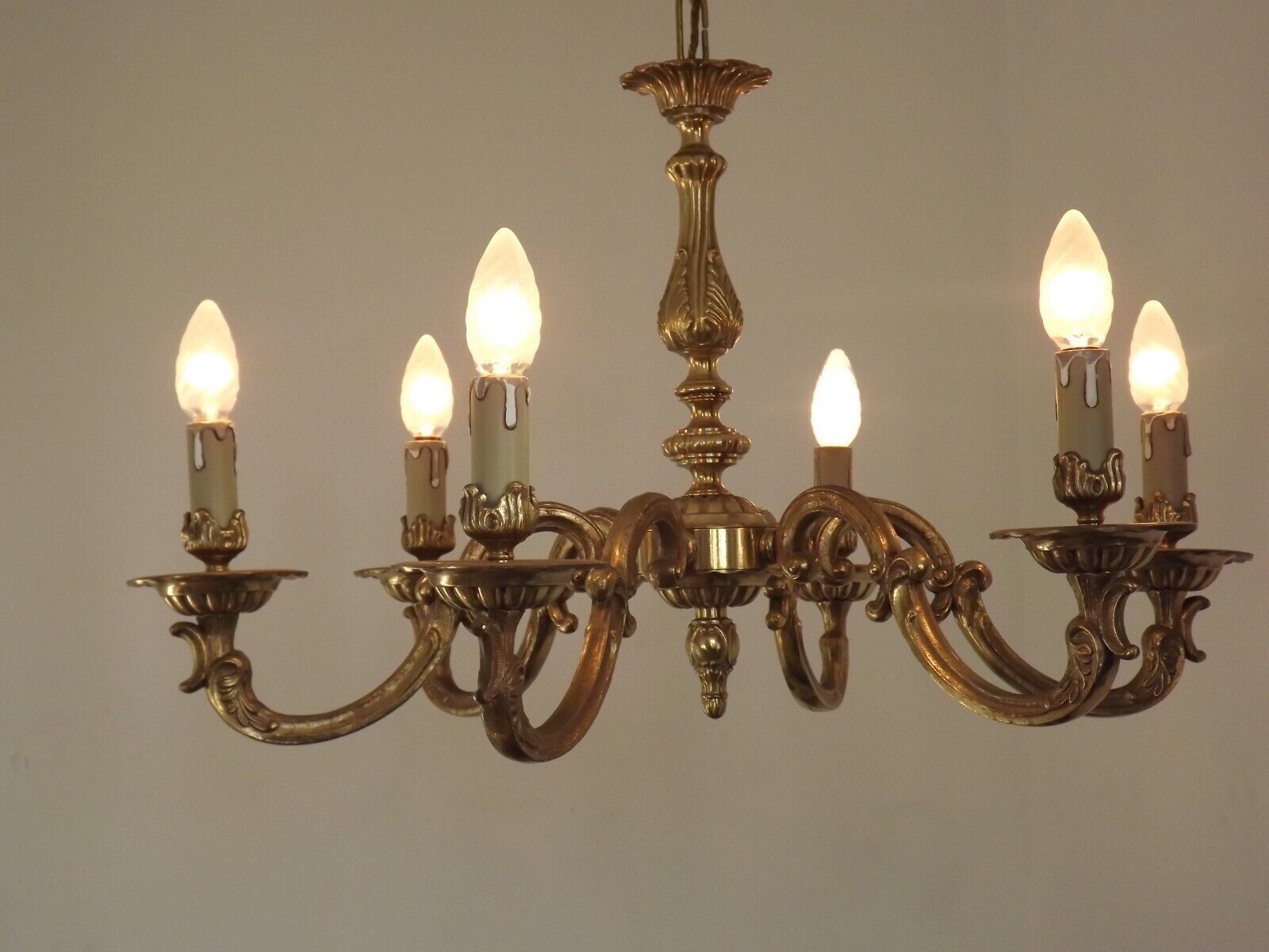 Stunning French Antique Art Nouveau Quality Bronze 6 Light Chandelier 3899