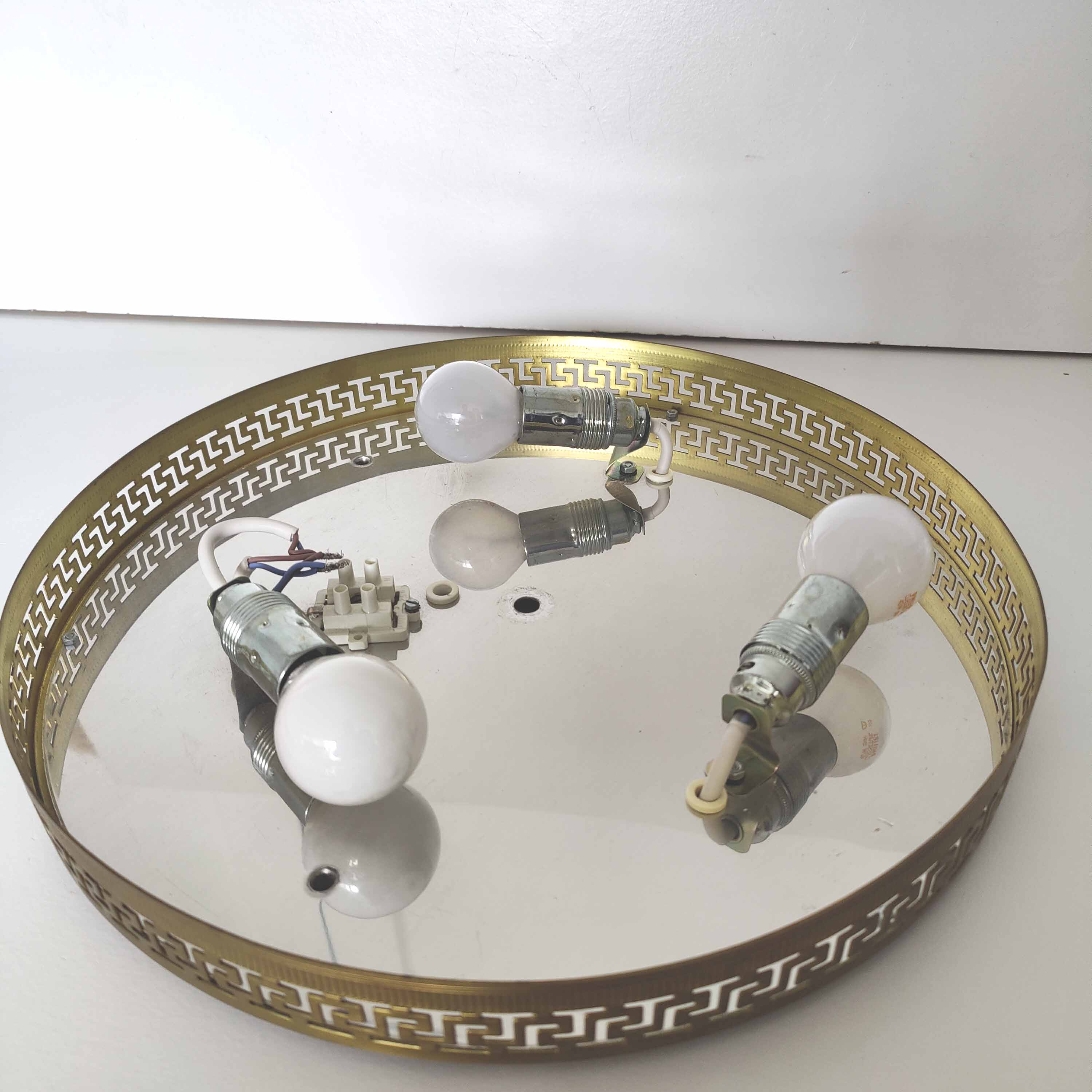 Ceiling lamp Lucien Gau glass and brass diameter 35cm