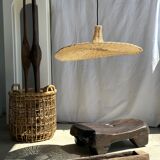 Small suspension, rattan luminaire in hat shape D:60cm