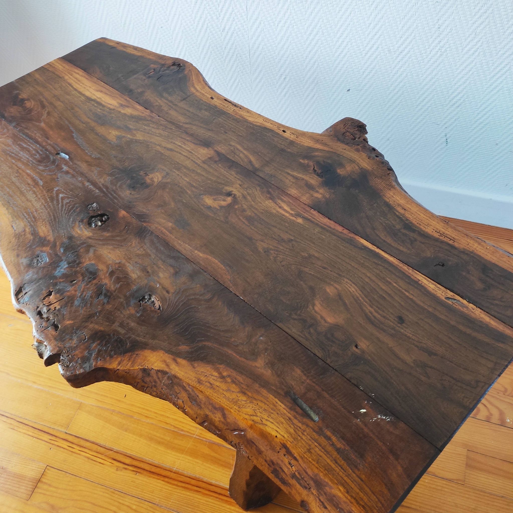 Vintage coffee table 50/60 brutalist oak and solid walnut