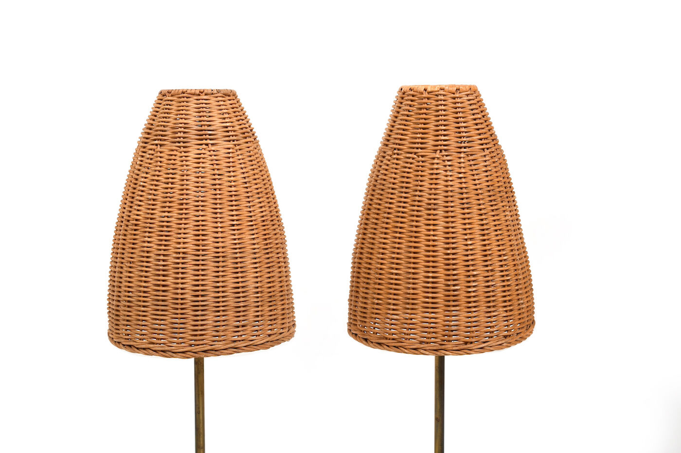 Pair of mid century table lamps with wicker shades by lyfa