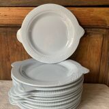 12 blue fish plates, Sarreguemines, 1930s