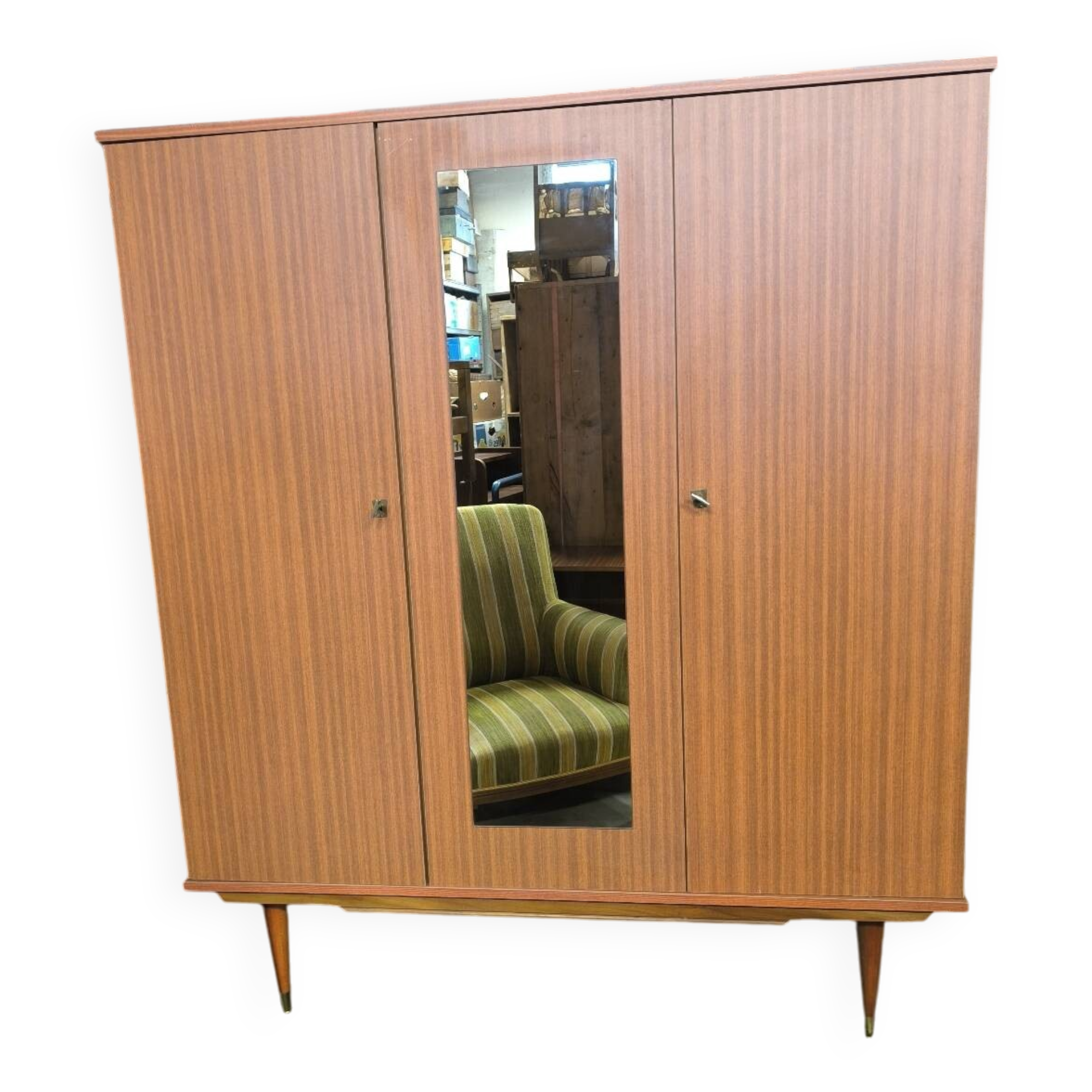 Vintage wardrobe with needle feet and 2 mirrored doors