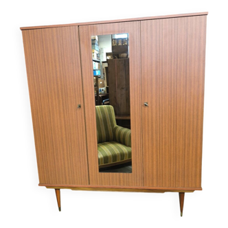 Vintage wardrobe with needle feet and 2 mirrored doors