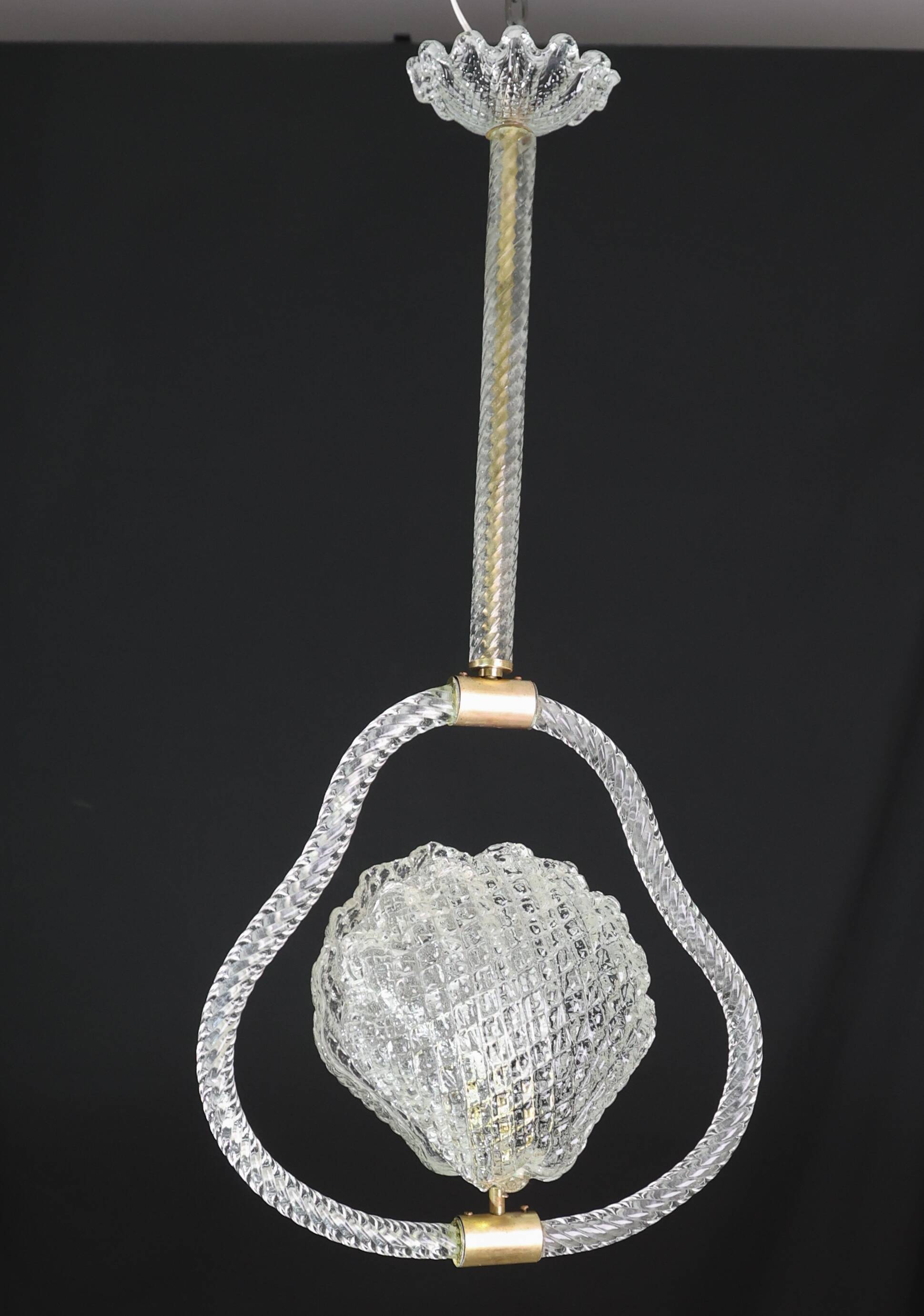 Charming "Shell" Trasparent Murano Glass Chandelier by Barovier e Toso, 194