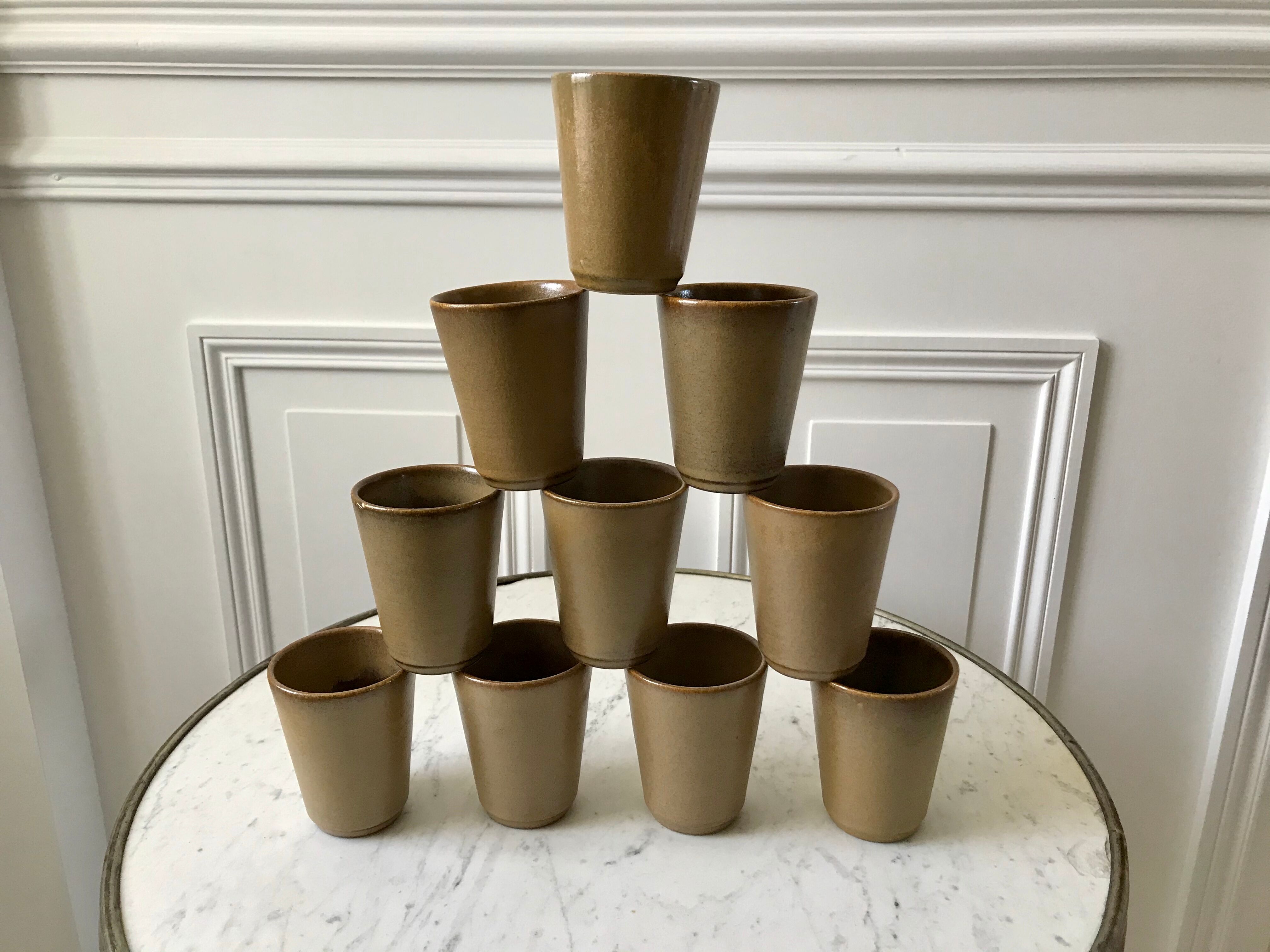 Set of 10 sandstone glasses Digoin Sarreguemines 70s