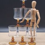 Set of 6 antique Luminarc glasses with amber feet