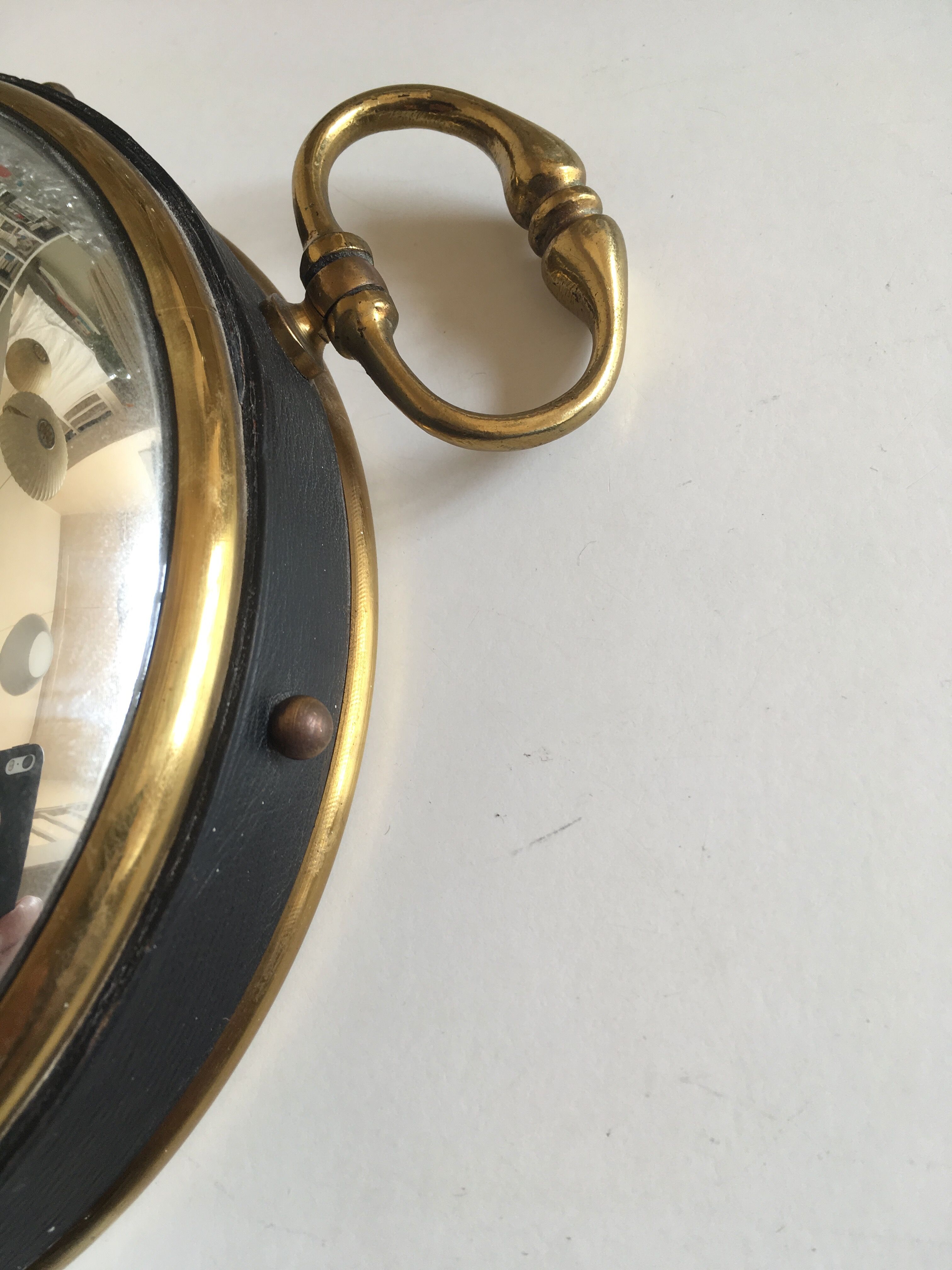 Leather and brass bulging witch mirror 1970 21cm