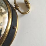 Leather and brass bulging witch mirror 1970 21cm