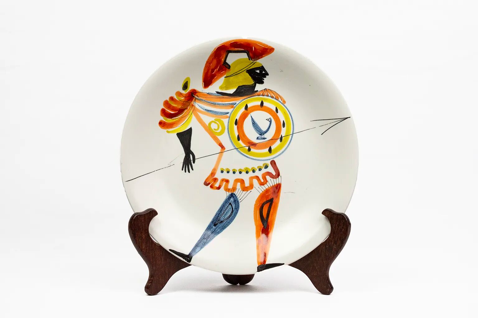 Assiette au guerrier antique — Roger Capron, Vallauris, vers 1955–1960