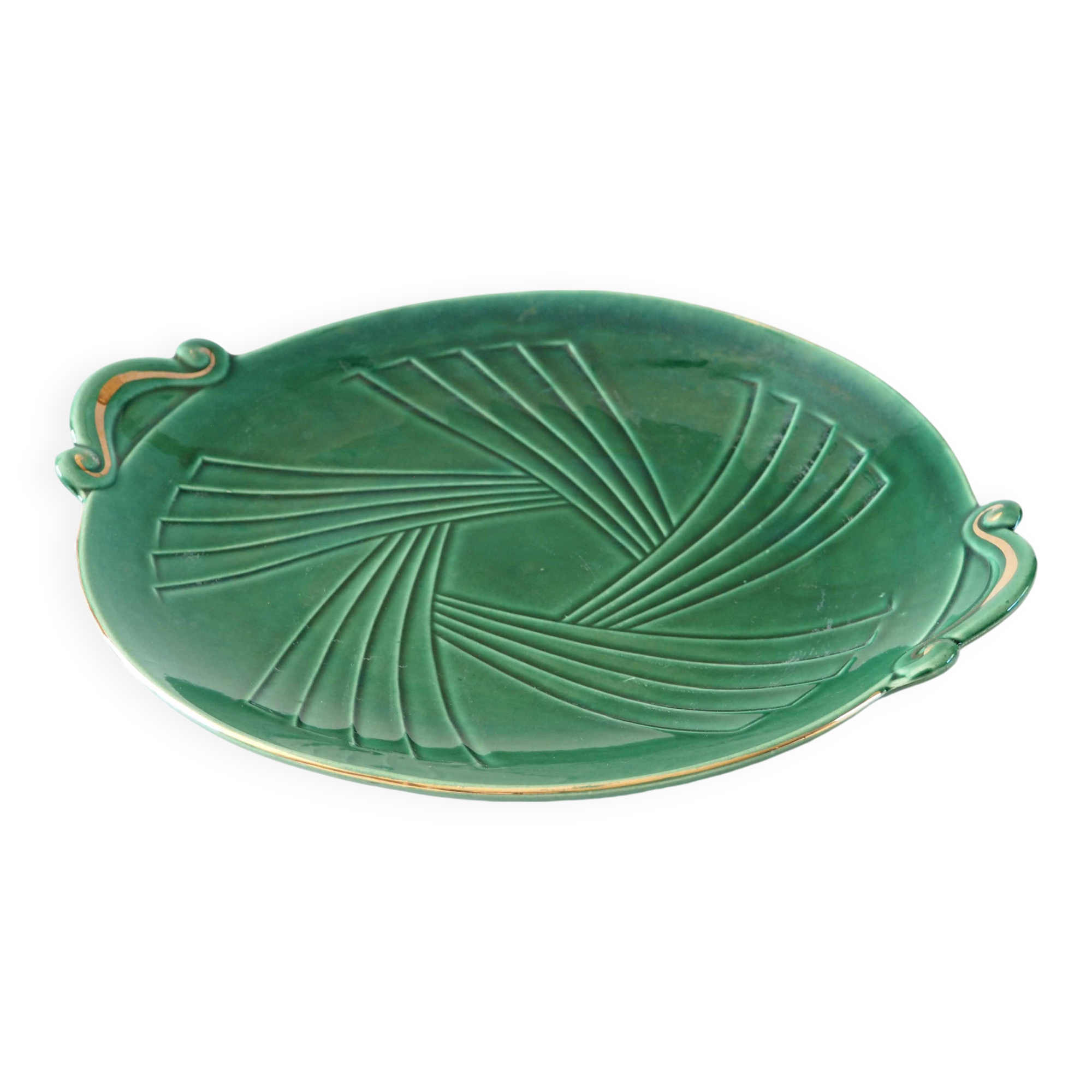 Green art deco earthenware dish