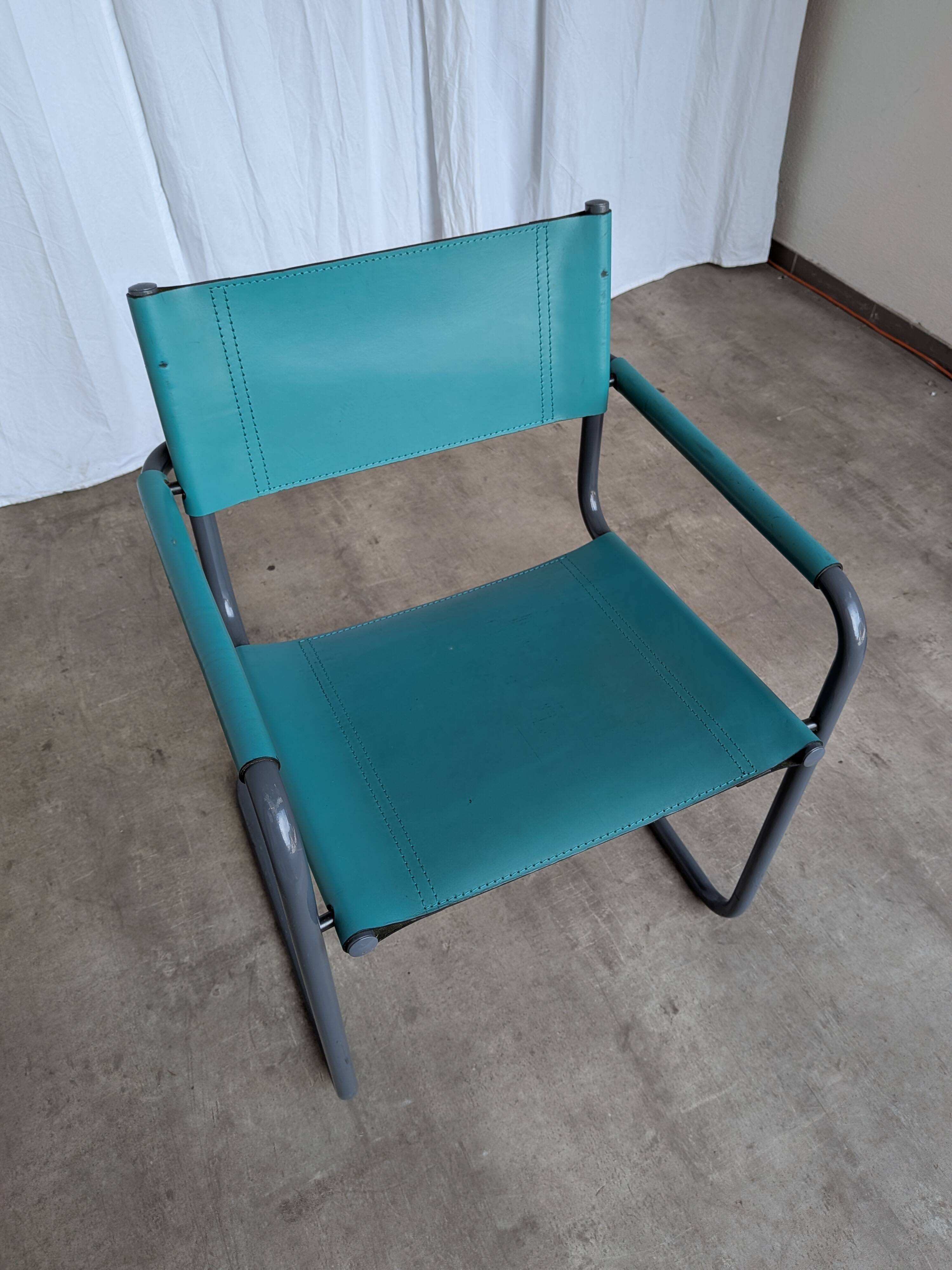 Vintage Mart Stam Style Armchair: Turquoise Leather, Black Chrome Cantileve