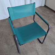 Vintage Mart Stam Style Armchair: Turquoise Leather, Black Chrome Cantileve