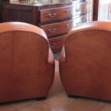 Pair of club chairs in leather