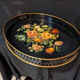 Large oval tray in painted sheet metal, Napoleon III style