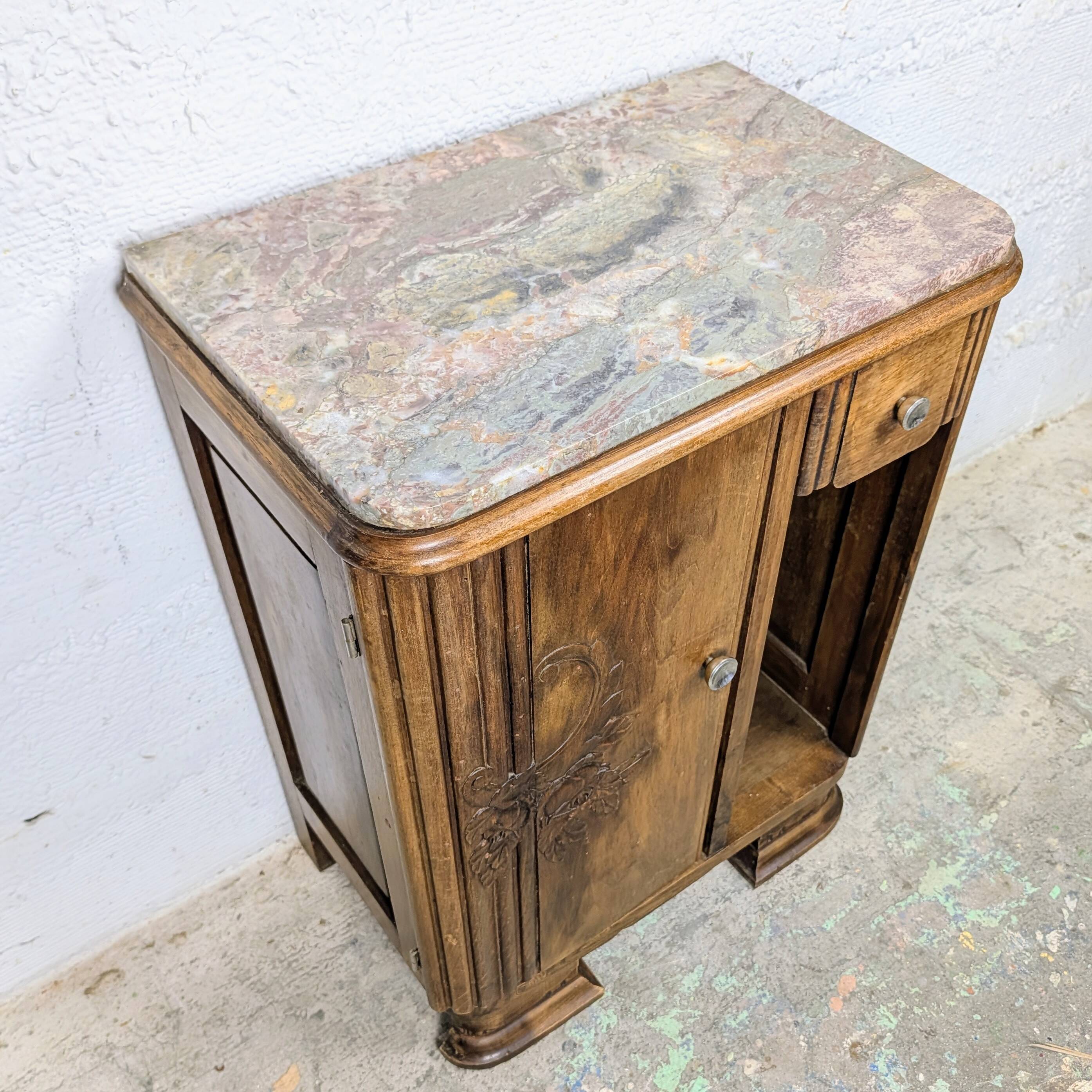 Art Deco bedside table in wood and marble