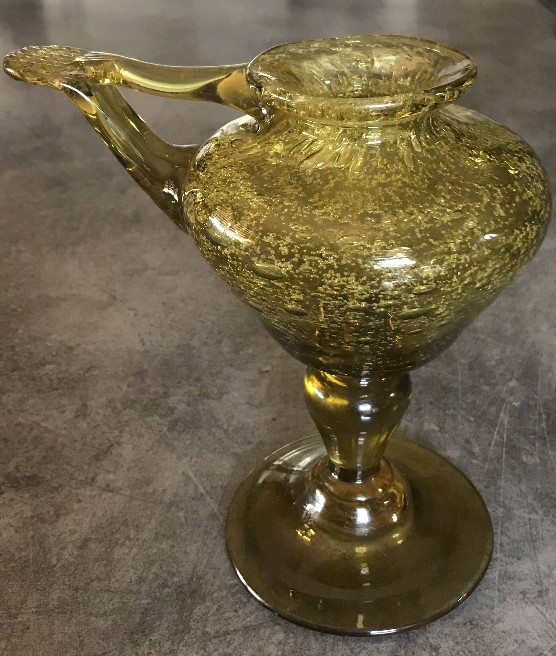 Yellow bubble hand blown glass oil lamp biot glassworks