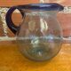 Antique Blown Bubble Glass Pitcher Transparent & Cobalt Blue 2L Vintage