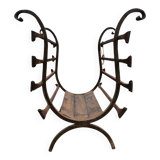 Vintage black wrought iron fireplace log holder / 1960s