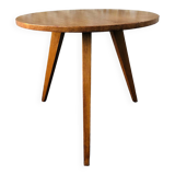 Vintage round coffee table, oak tripod legs circa 60