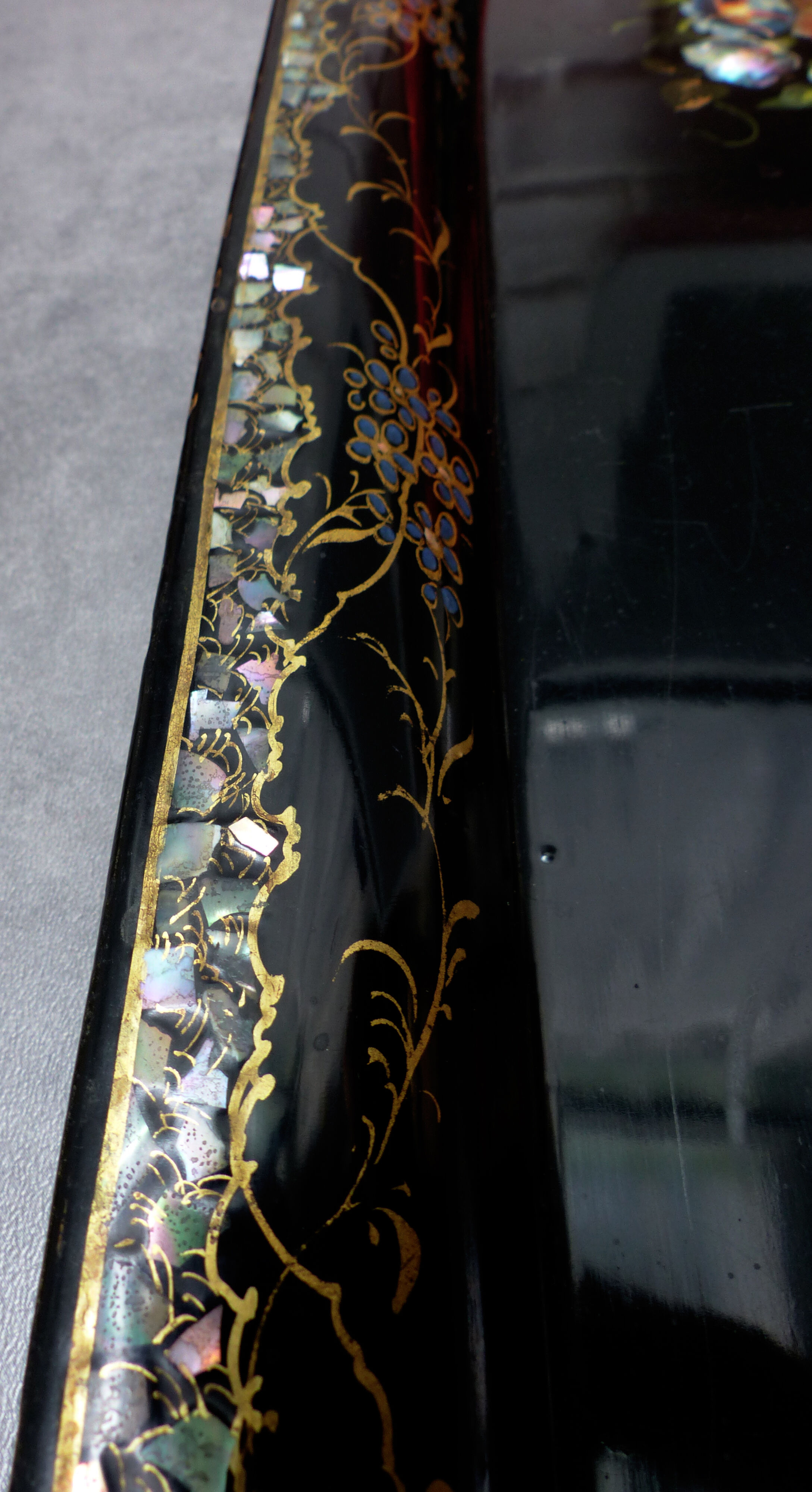 Old Napoleon III pink and mother-of-pearl inlaid tray